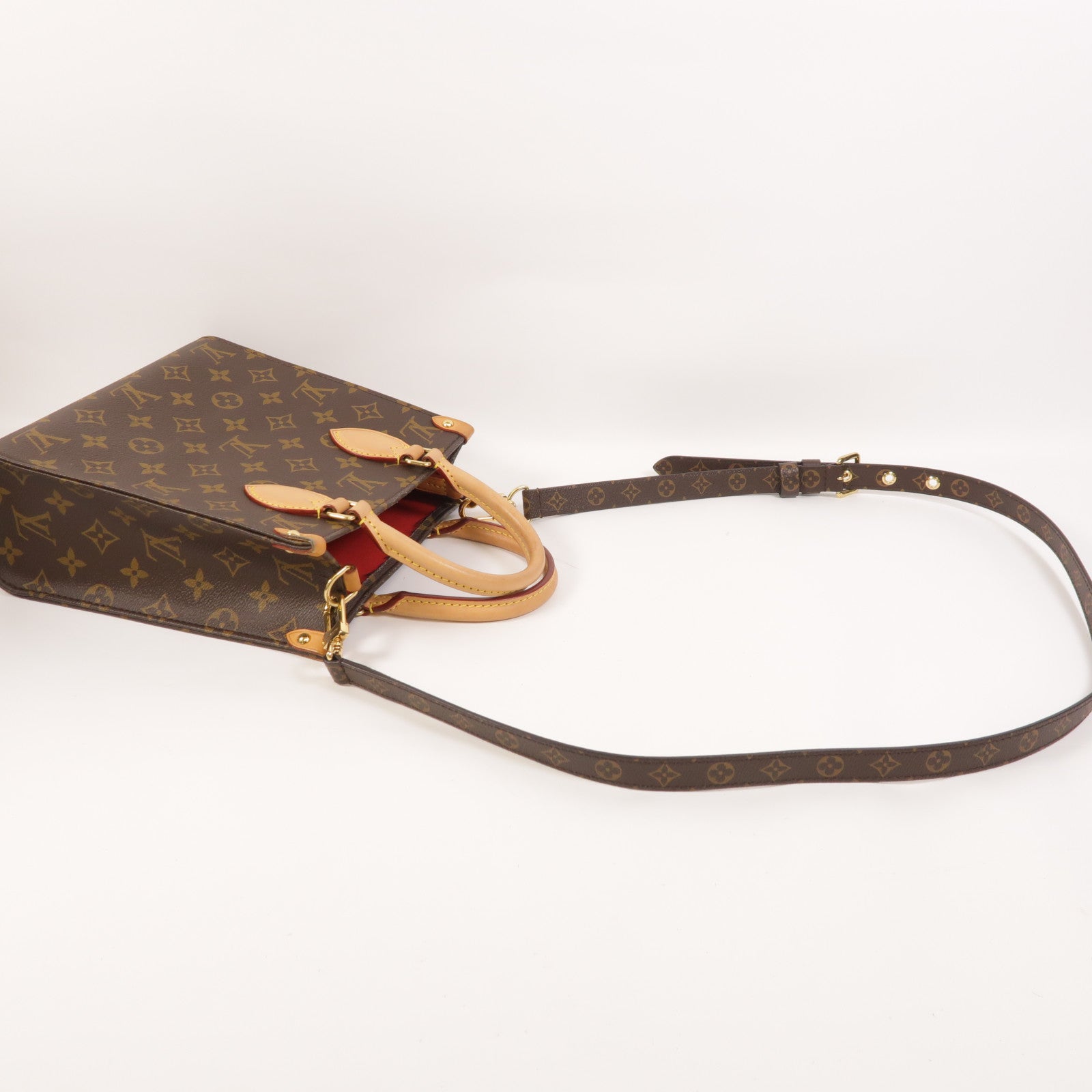 LOUIS VUITTON Monogram Sac Plat BB金扣手挽肩背兩用袋棕色