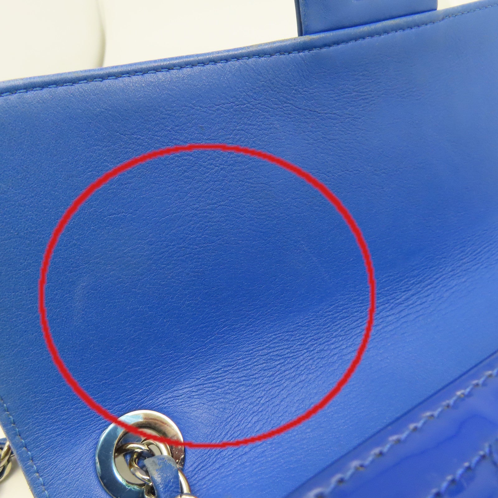 CHANEL 菱格漆皮皮革Chain Shoulder Bag銀扣鏈帶肩背袋藍色