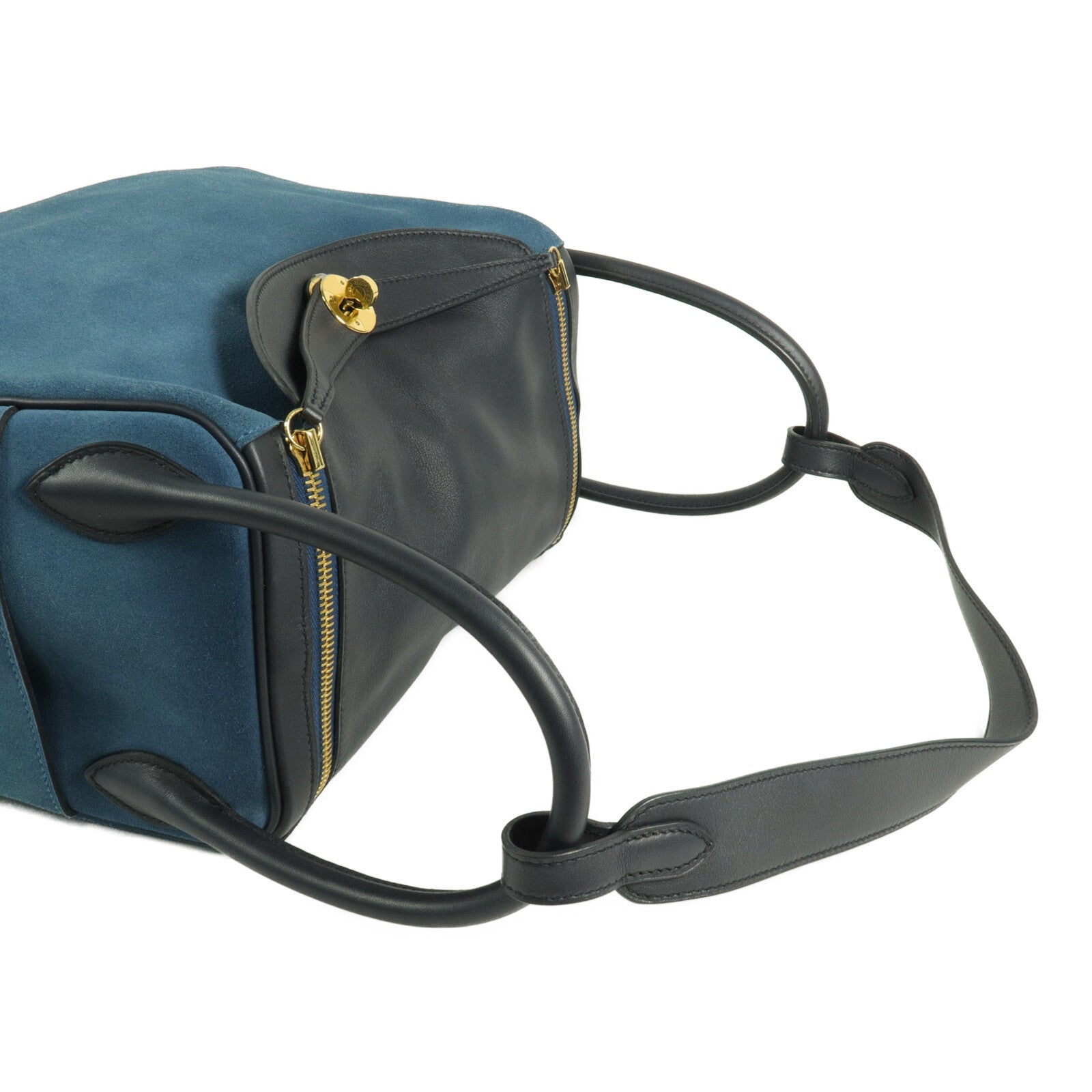 HERMES Suede皮革Lindy 30手挽肩背兩用袋Bleu Nuit