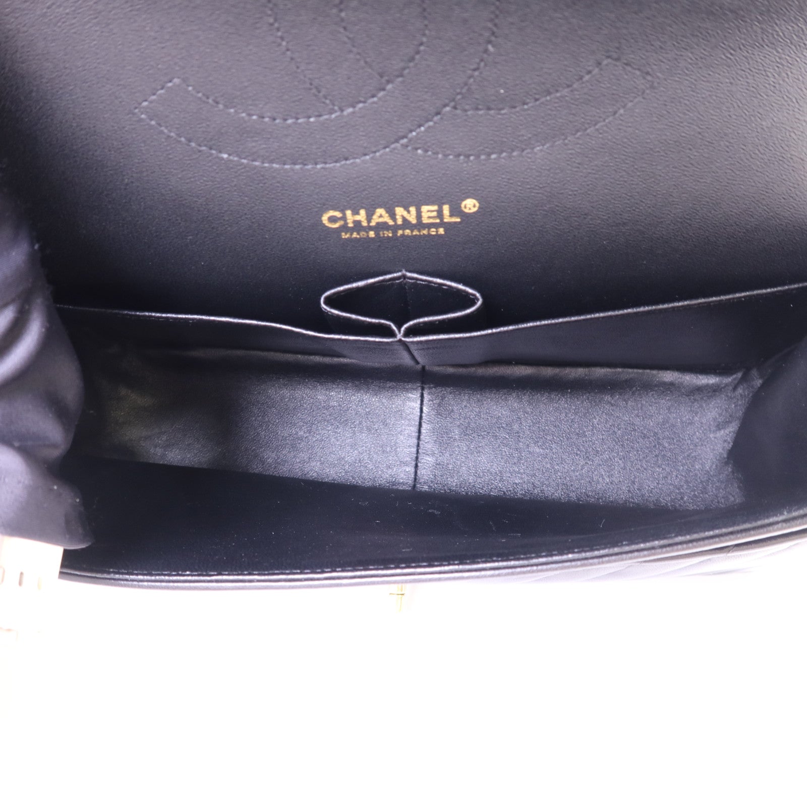 CHANEL 羊皮皮革Classic Jumbo金扣鏈帶手挽肩背兩用袋