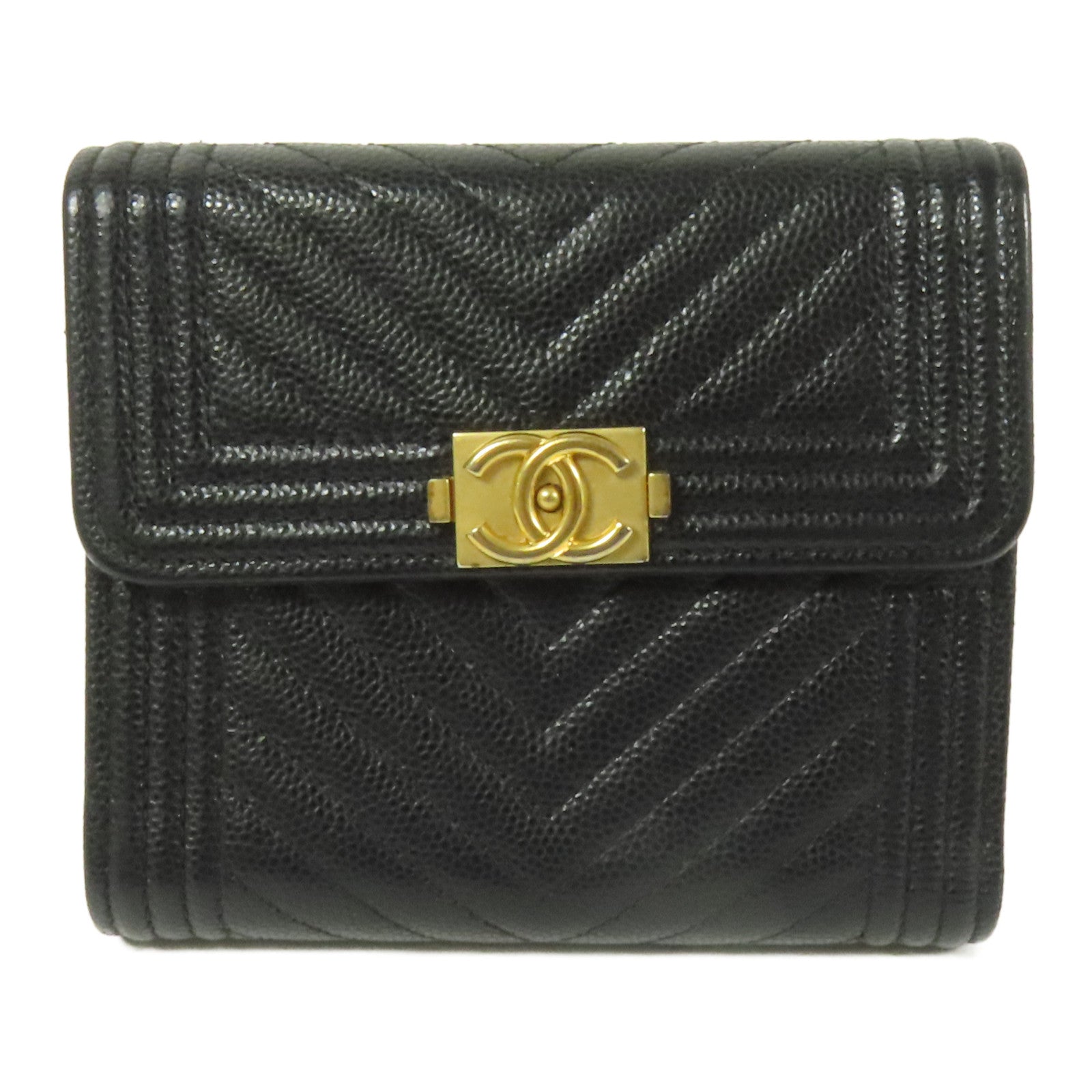 CHANEL 牛皮皮革Boy Wallet金扣錢包