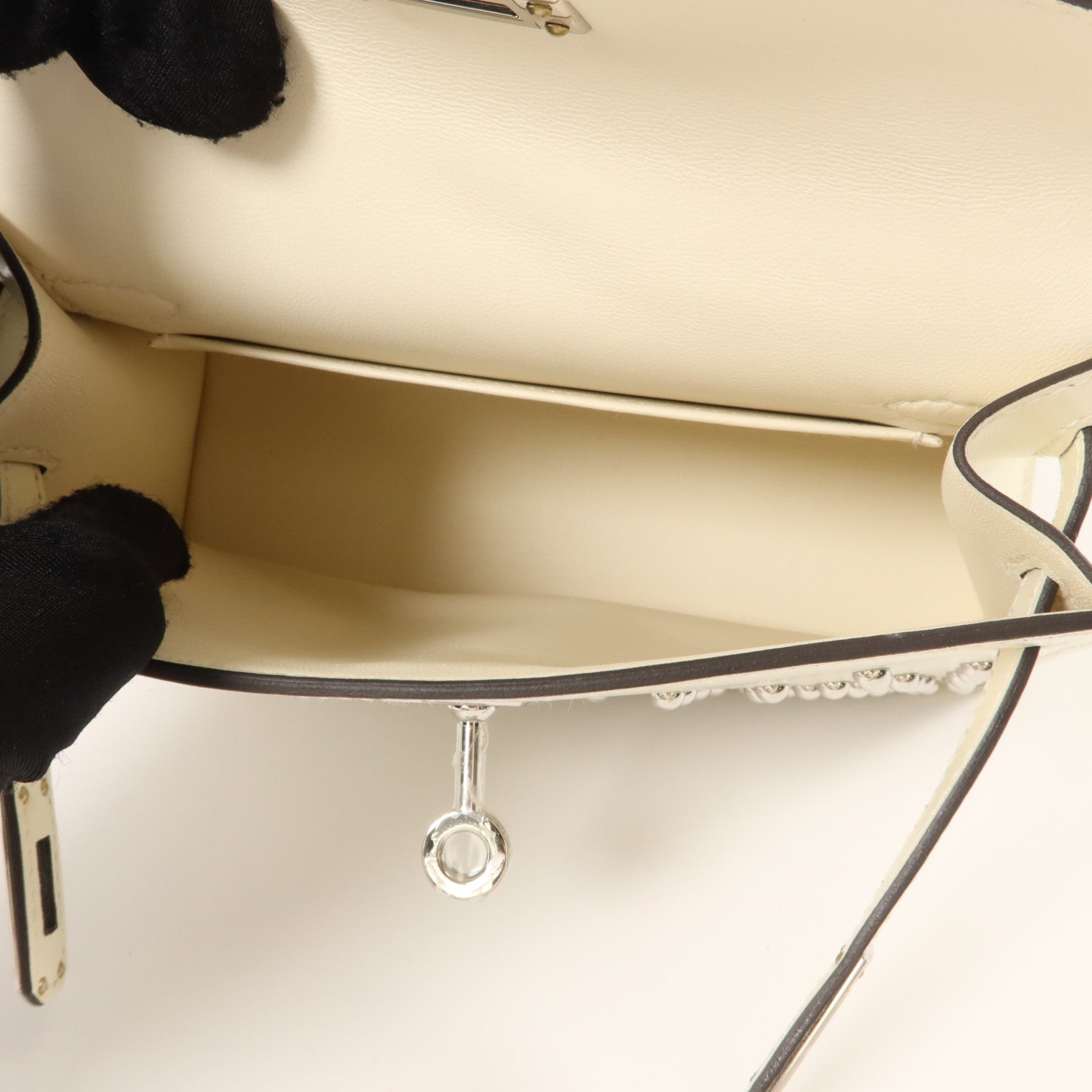 HERMES Box Calf皮革Mini Kelly II Sellier Cloute手挽肩背兩用袋Cream