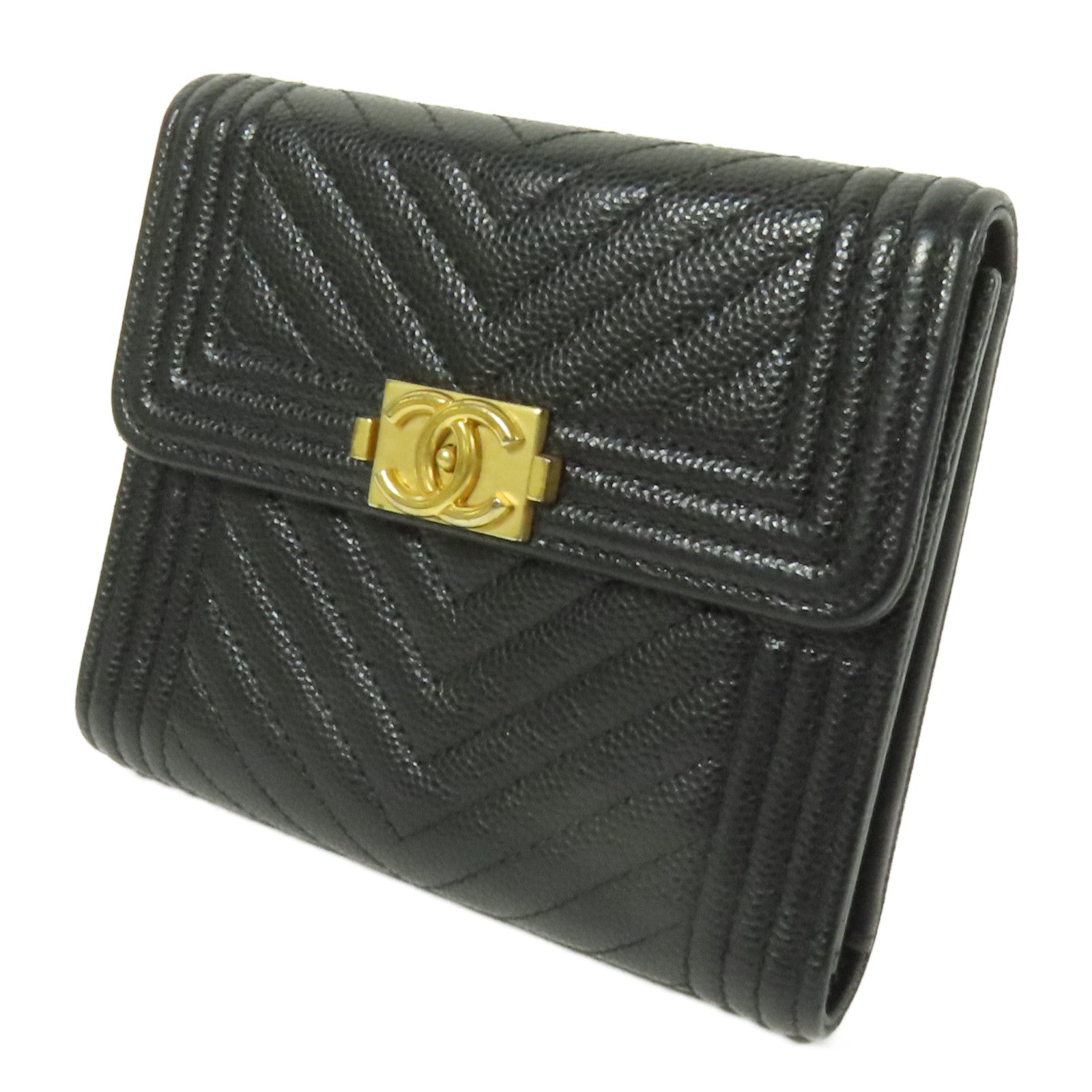 CHANEL 牛皮皮革Boy Wallet金扣錢包