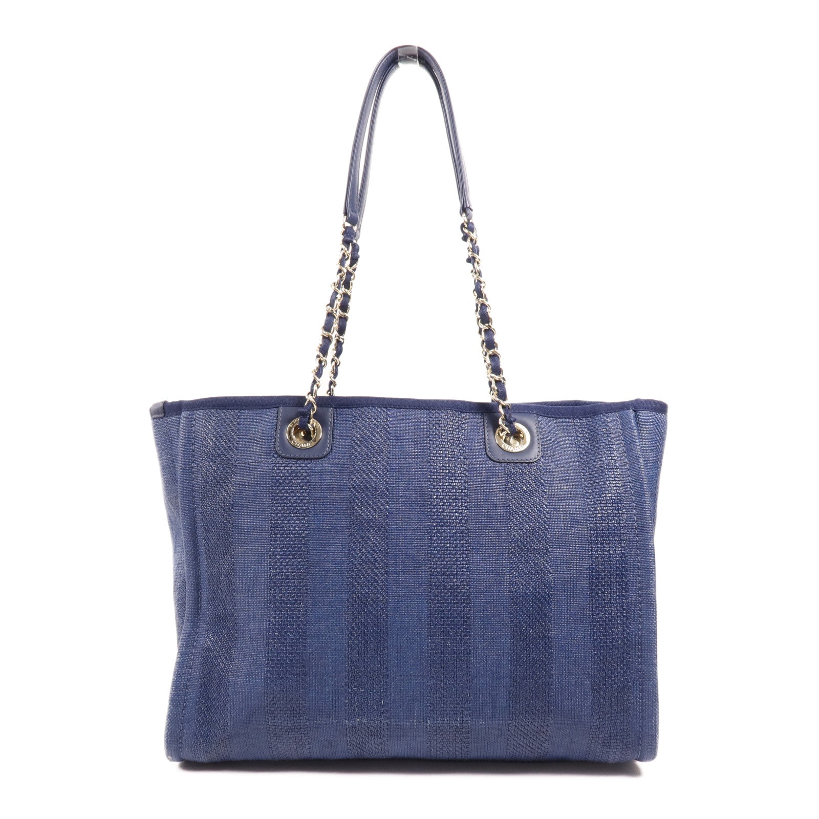 CHANEL 帆布Deauville Tote銀扣肩背袋