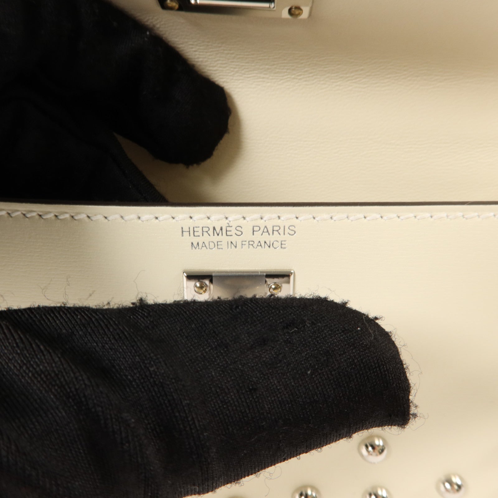 HERMES Box Calf皮革Mini Kelly II Sellier Cloute手挽肩背兩用袋Cream