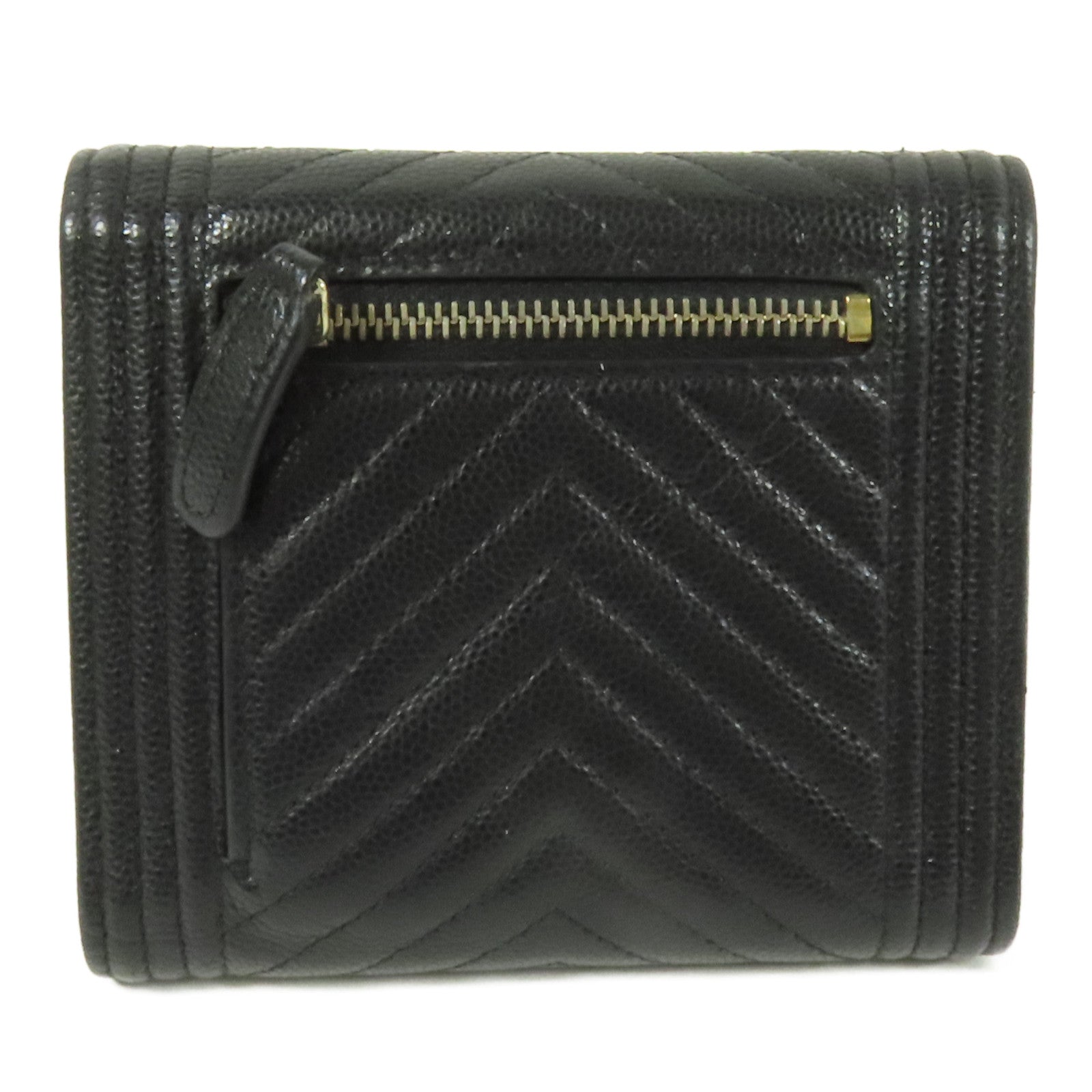 CHANEL 牛皮皮革Boy Wallet金扣錢包