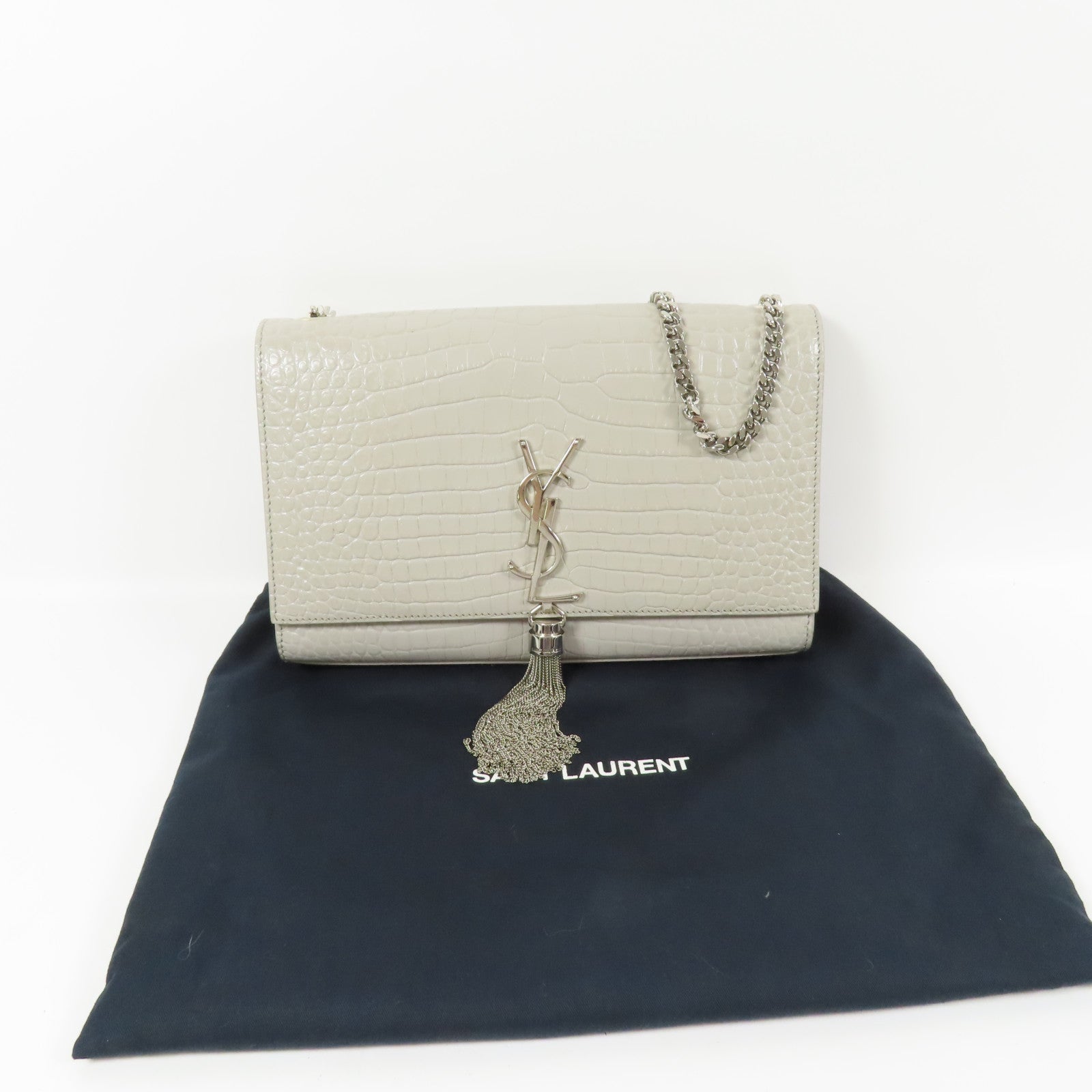 SAINT LAURENT 牛皮皮革Kate Tassel銀扣鏈帶肩背袋