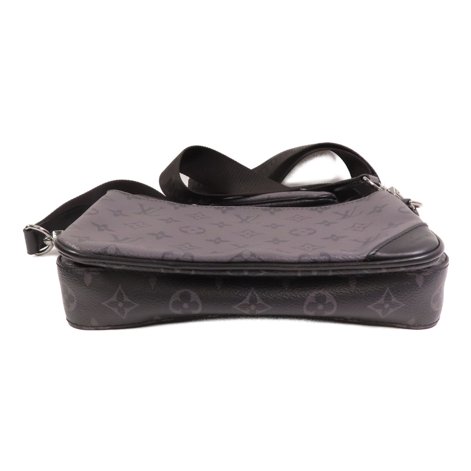 LOUIS VUITTON Monogram Eclipse Reverse Trio Messenger銀扣肩背袋灰色