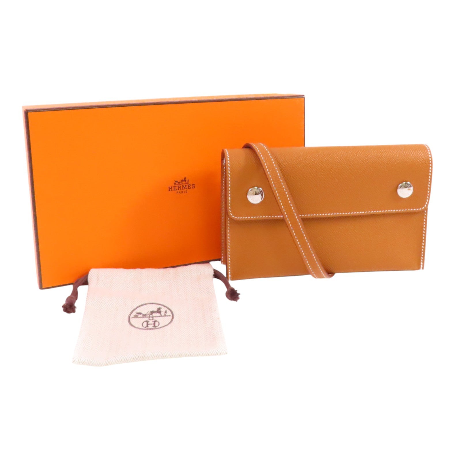 HERMES Epsom皮革Snap Wallet Shoulder Bag銀扣肩背袋