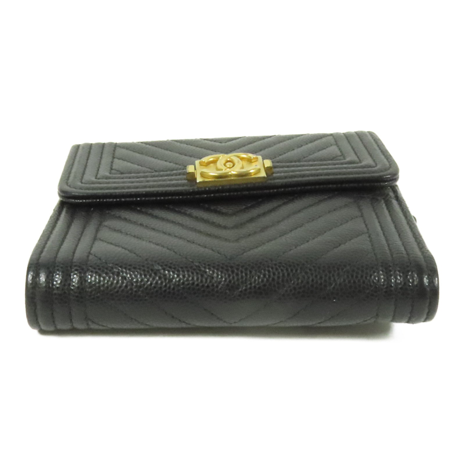 CHANEL 牛皮皮革Boy Wallet金扣錢包