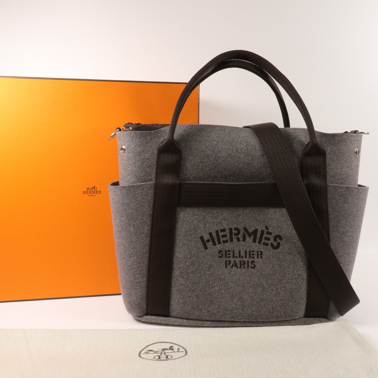 HERMES 羊毛Grooming Bag手挽肩背兩用袋
