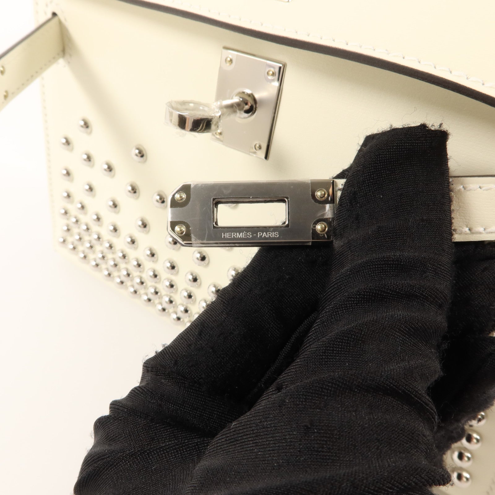 HERMES Box Calf皮革Mini Kelly II Sellier Cloute手挽肩背兩用袋Cream
