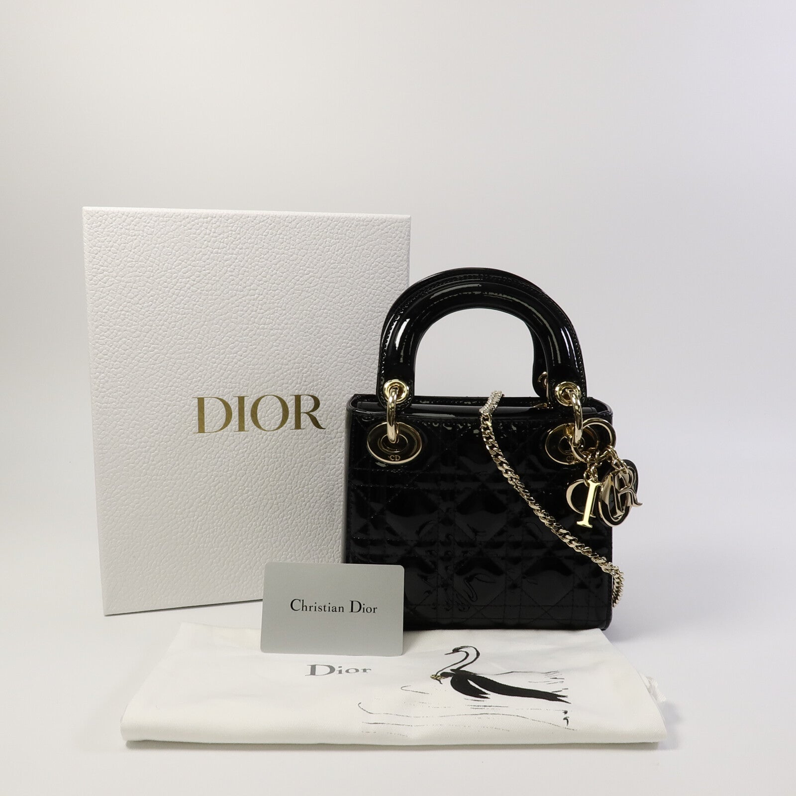 Dior 漆皮皮革Lady Dior Mini手挽肩背兩用袋