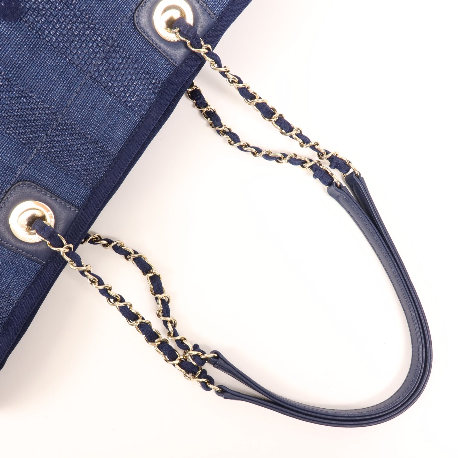 CHANEL 帆布Deauville Tote銀扣肩背袋