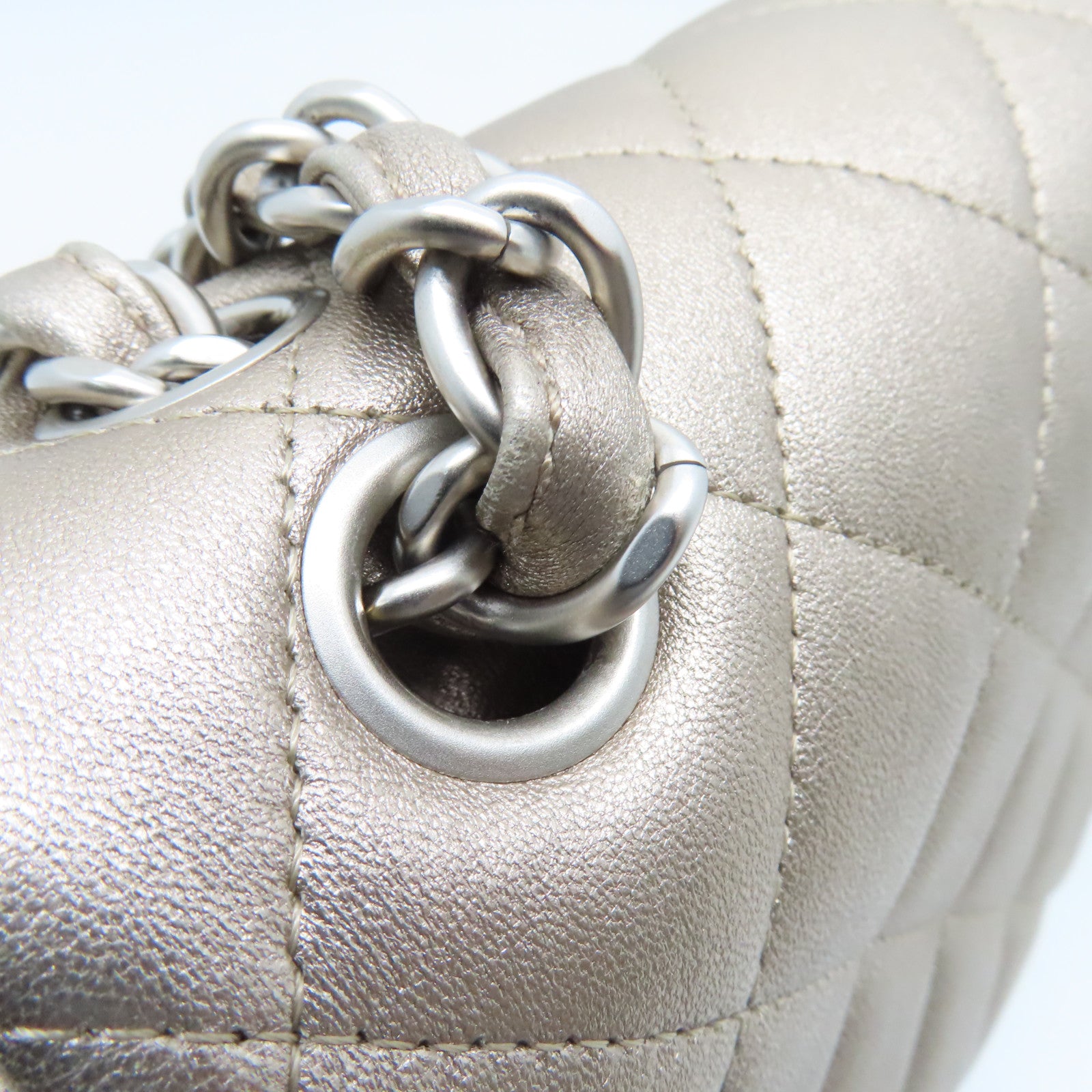 CHANEL 【激減優惠】菱格牛皮皮革Chain Shoulder Bag銀扣鏈帶肩背袋香檳色