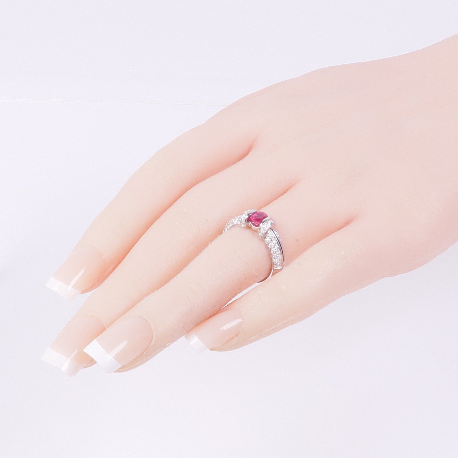 JEWELRY 【激減優惠】18K白金Ruby Diamond Ring紅寶石/鑽石戒指US#6