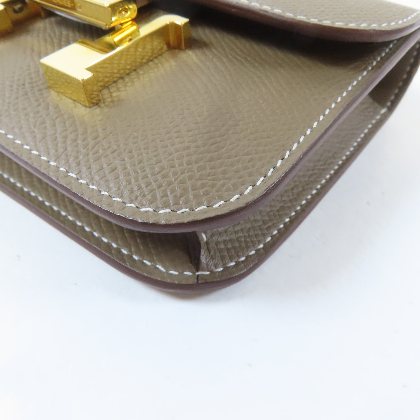 HERMES Epsom皮革Constance Slim Wallet金扣錢包Etoupe/大象灰色