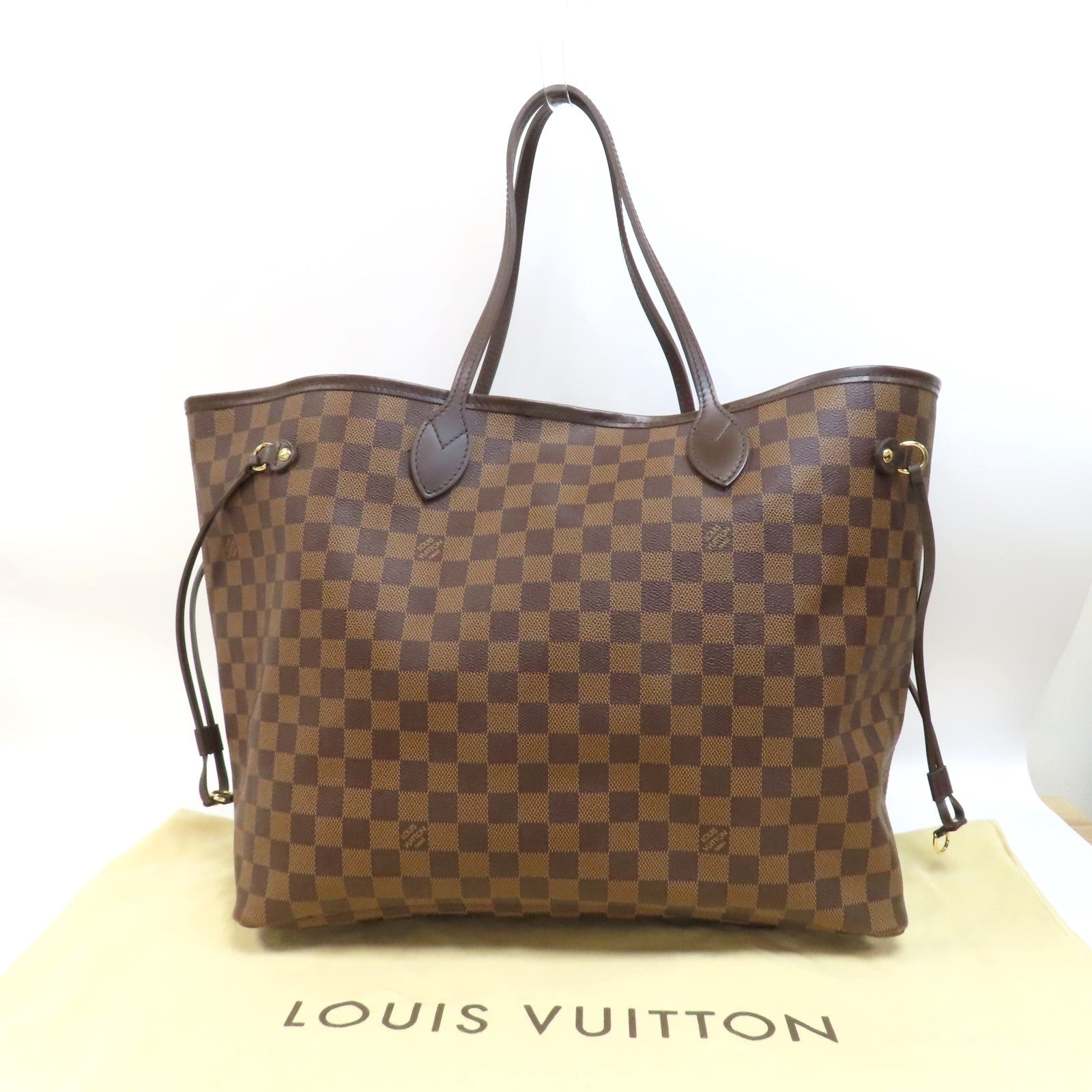 LOUIS VUITTON 【激減優惠】Damier Neverfull GM金扣手挽袋啡色