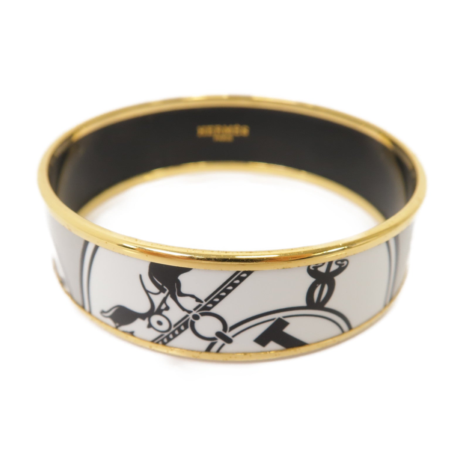HERMES 琺瑯/金屬Bangle手鐲黑色/白色/灰色