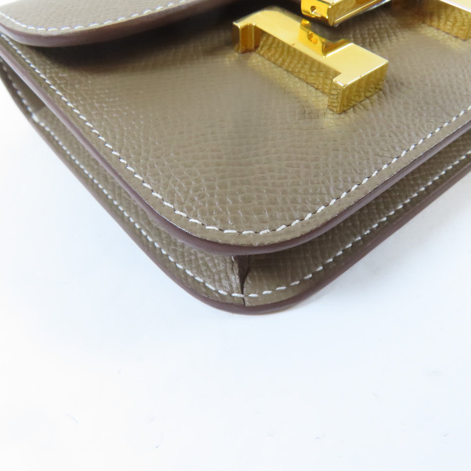 HERMES Epsom皮革Constance Slim Wallet金扣錢包Etoupe/大象灰色