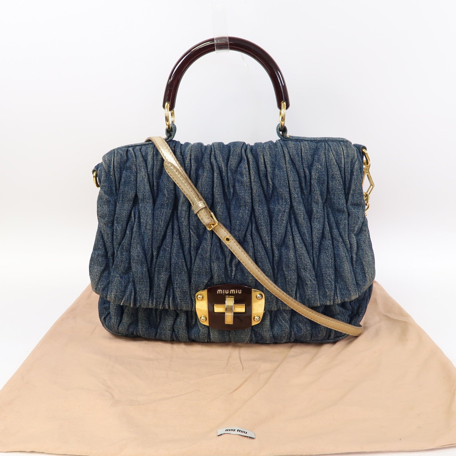 Miu Miu 牛仔布Shoulder Bag金扣手挽肩背兩用袋藍色