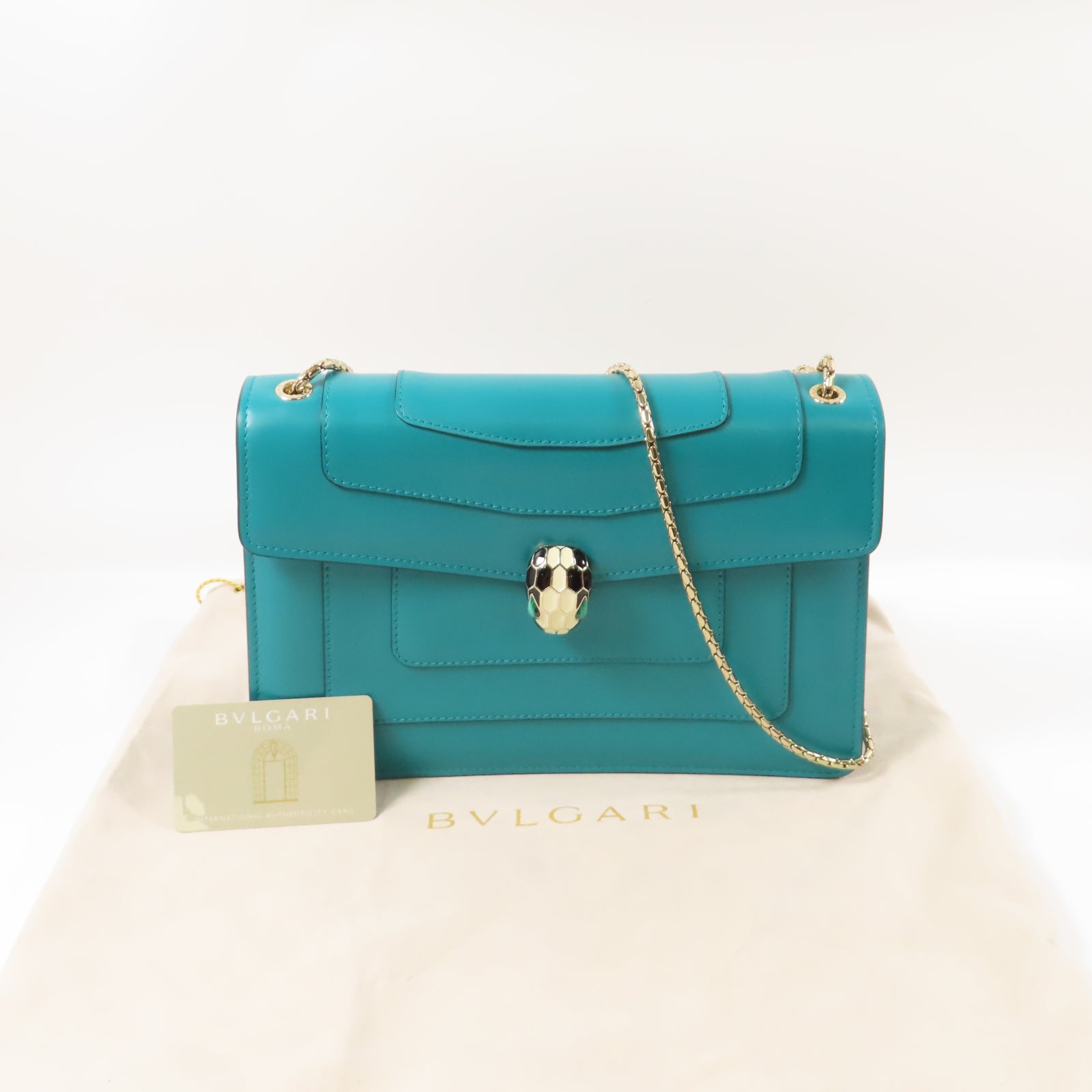 BVLGARI 【激減優惠】牛皮皮革Serpenti Forever金扣鏈帶肩背袋綠色