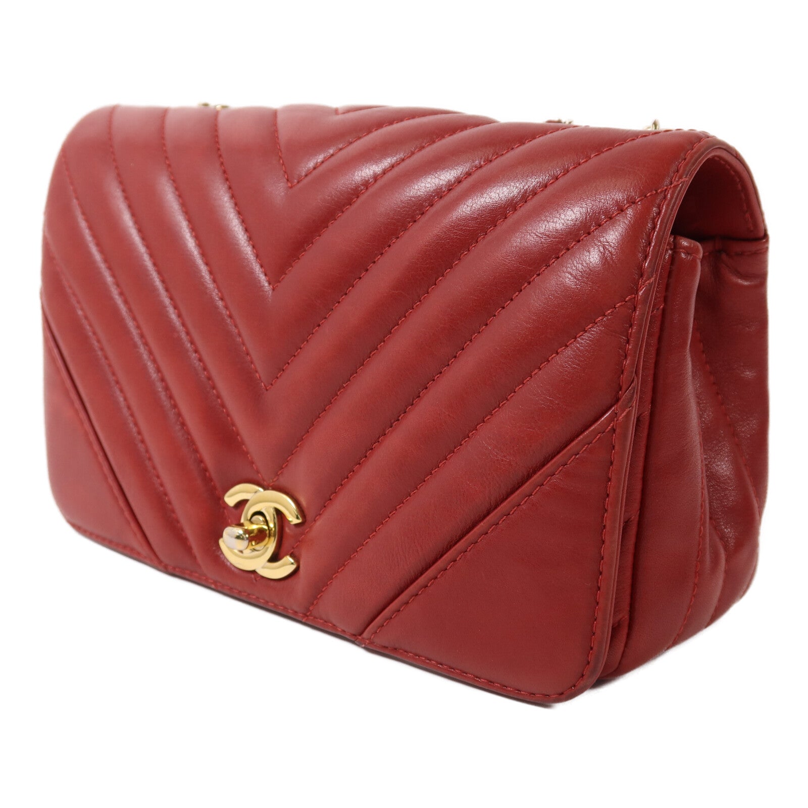CHANEL 牛皮皮革Chevron Flap Bag金扣鏈帶肩背袋