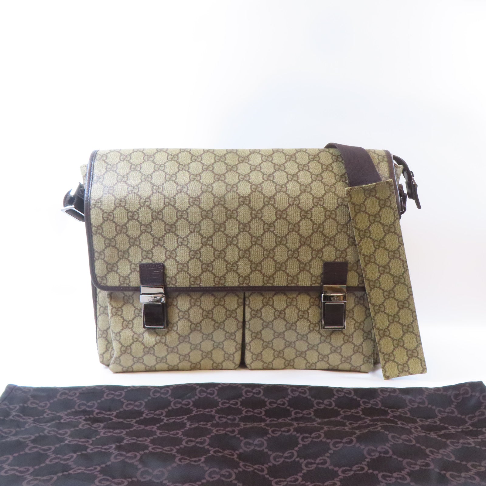 GUCCI 塗層帆布Cross Shoulder Bag銀扣肩背袋啡色
