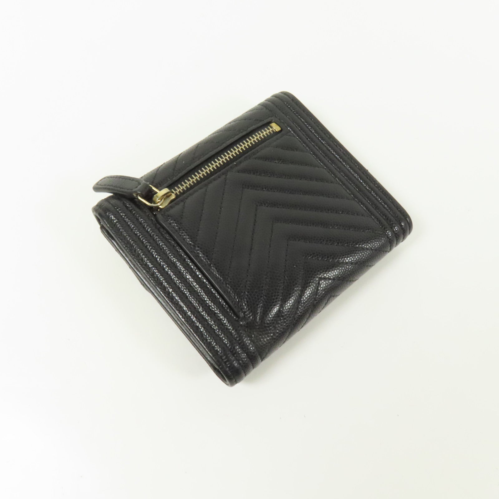 CHANEL 牛皮皮革Boy Wallet金扣錢包