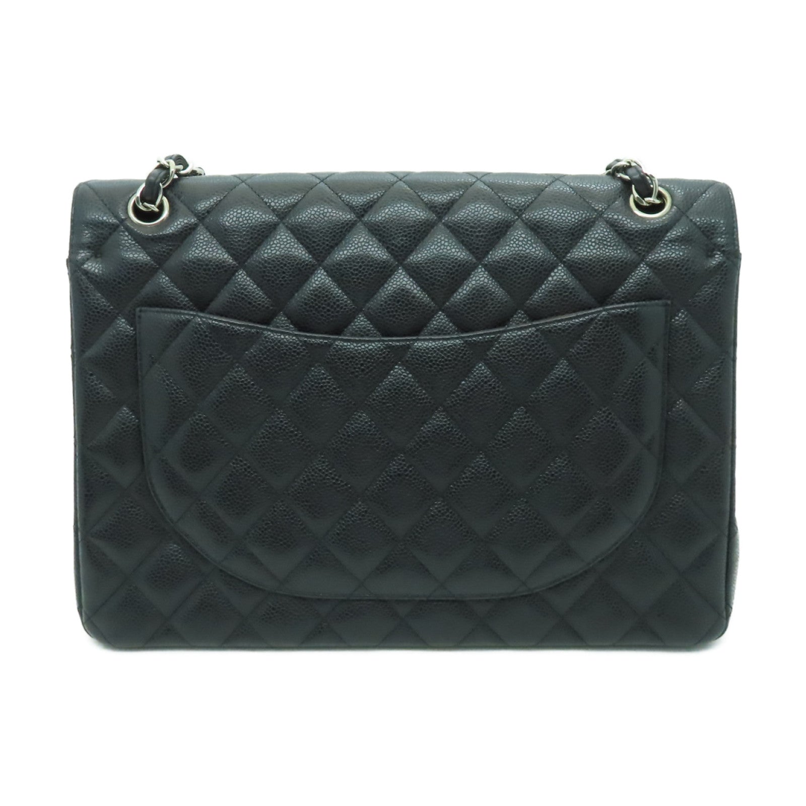 CHANEL 【均一特價】菱格Caviar皮革Classic銀扣鏈帶肩背袋黑色