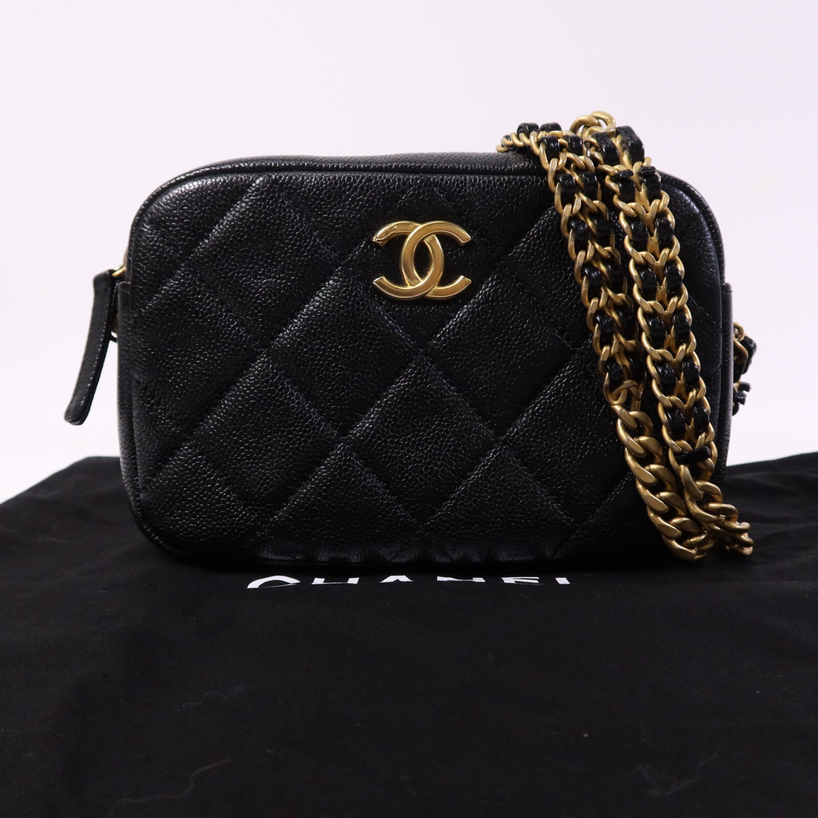 CHANEL 【激減優惠】牛皮皮革Camera Bag金扣鏈帶肩背袋