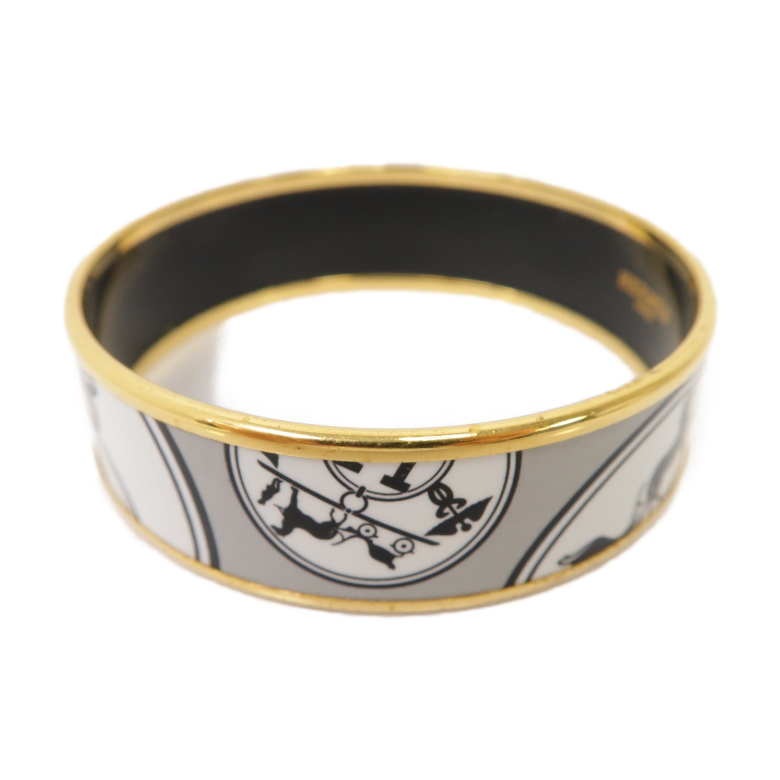 HERMES 琺瑯/金屬Bangle手鐲黑色/白色/灰色