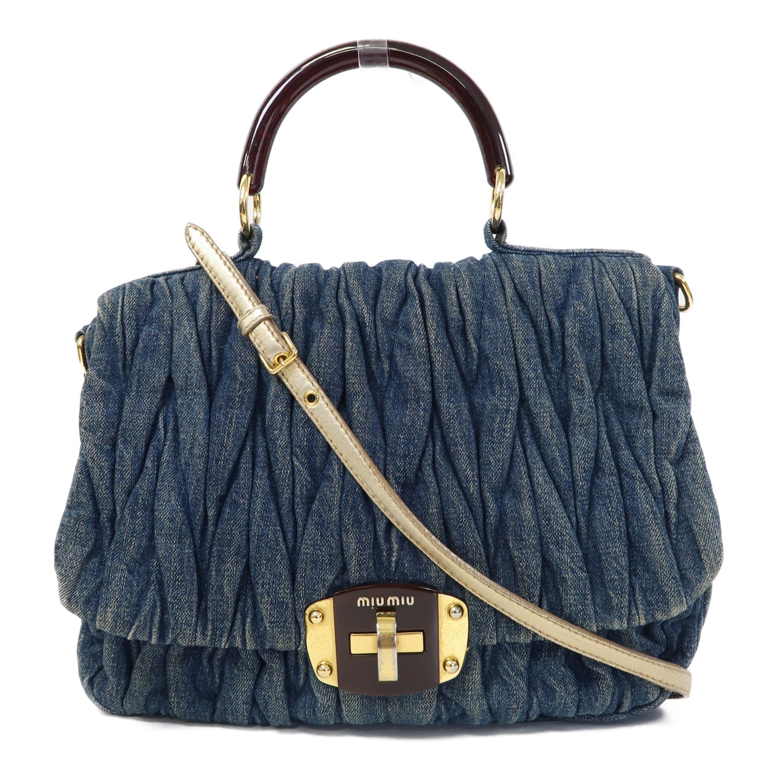 Miu Miu 牛仔布Shoulder Bag金扣手挽肩背兩用袋藍色