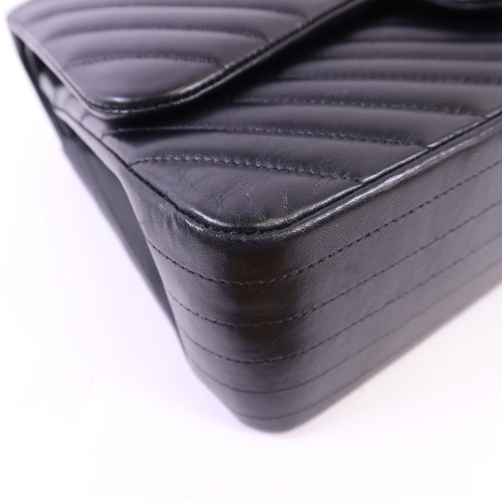 CHANEL 羊皮皮革Classic Jumbo金扣鏈帶手挽肩背兩用袋