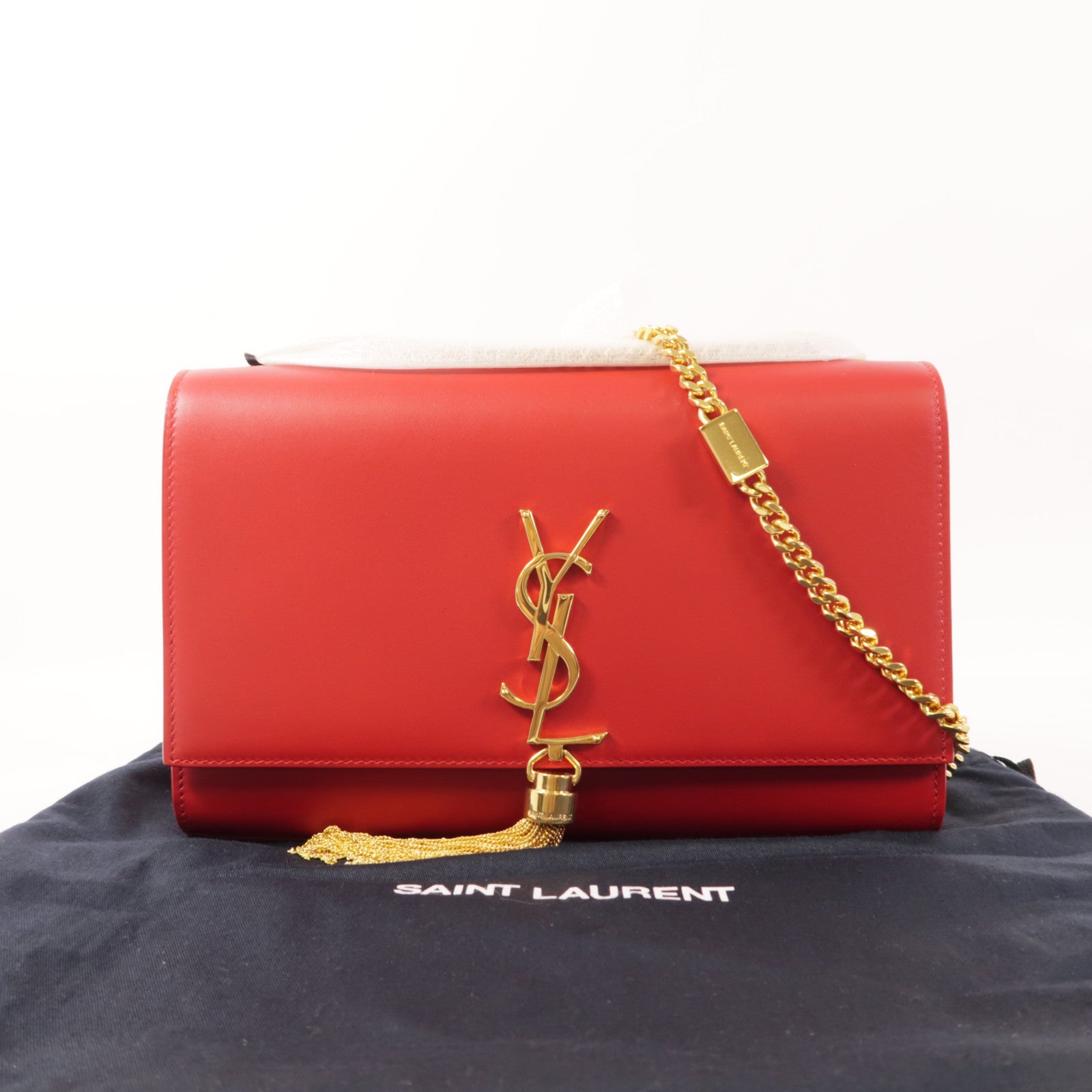 YVES SAINT LAURENT 牛皮皮革Kate Bag金扣鏈帶肩背袋