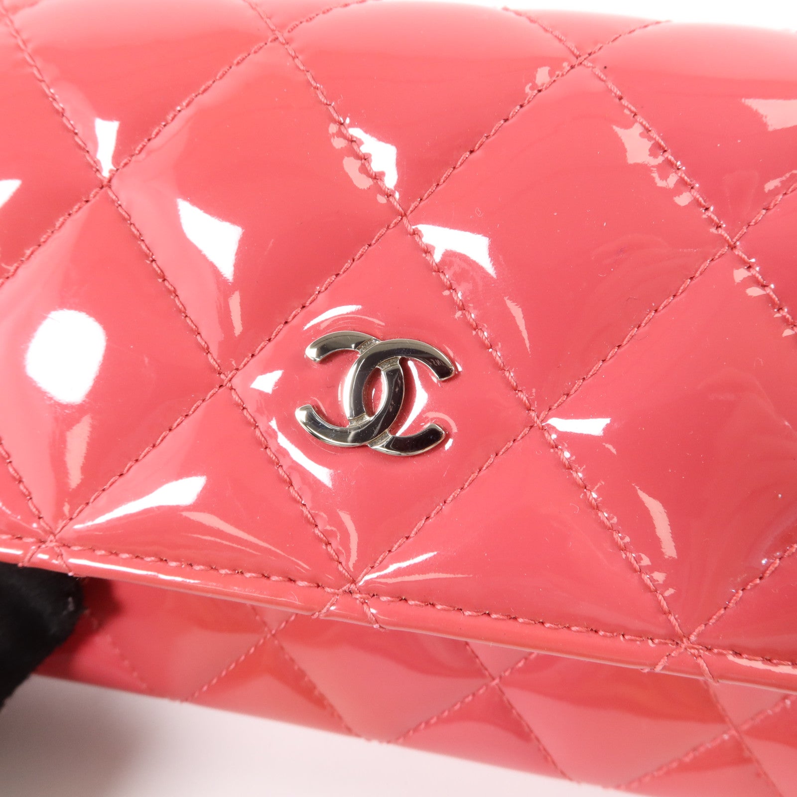 CHANEL 漆皮皮革Long Wallet銀扣長錢包