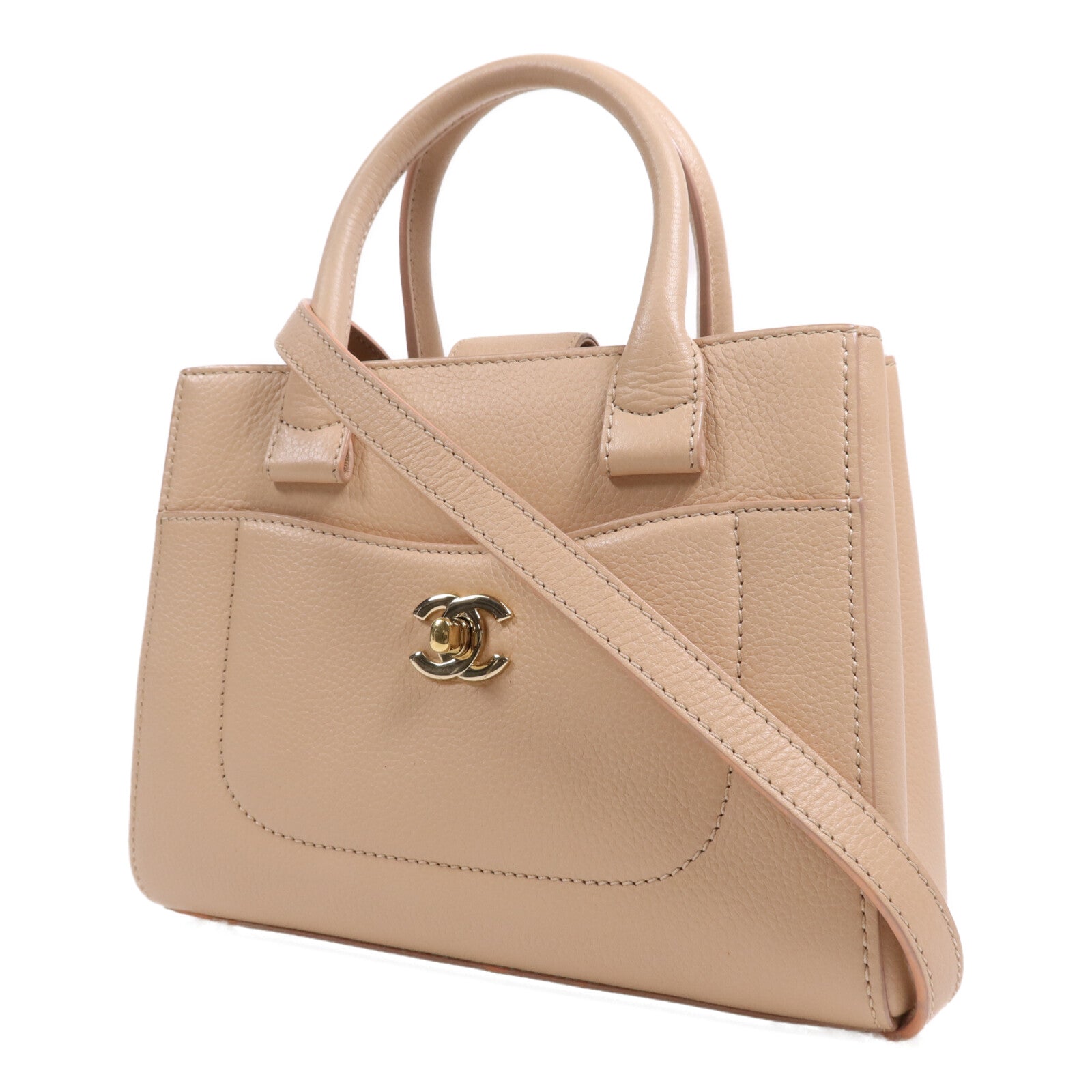 CHANEL 牛皮皮革2 Way Shoulder Bag金扣手挽肩背兩用袋