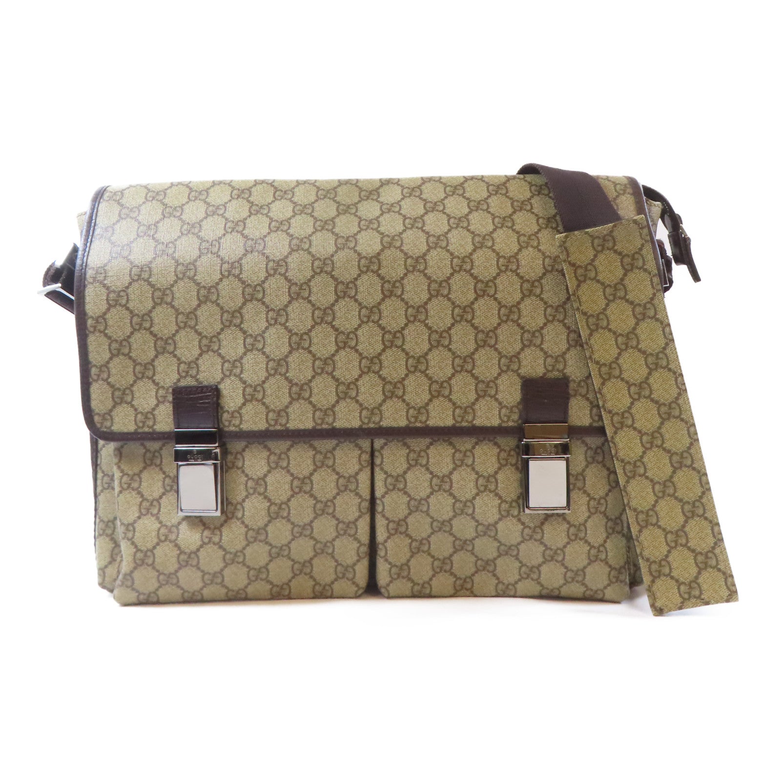 GUCCI 塗層帆布Cross Shoulder Bag銀扣肩背袋啡色