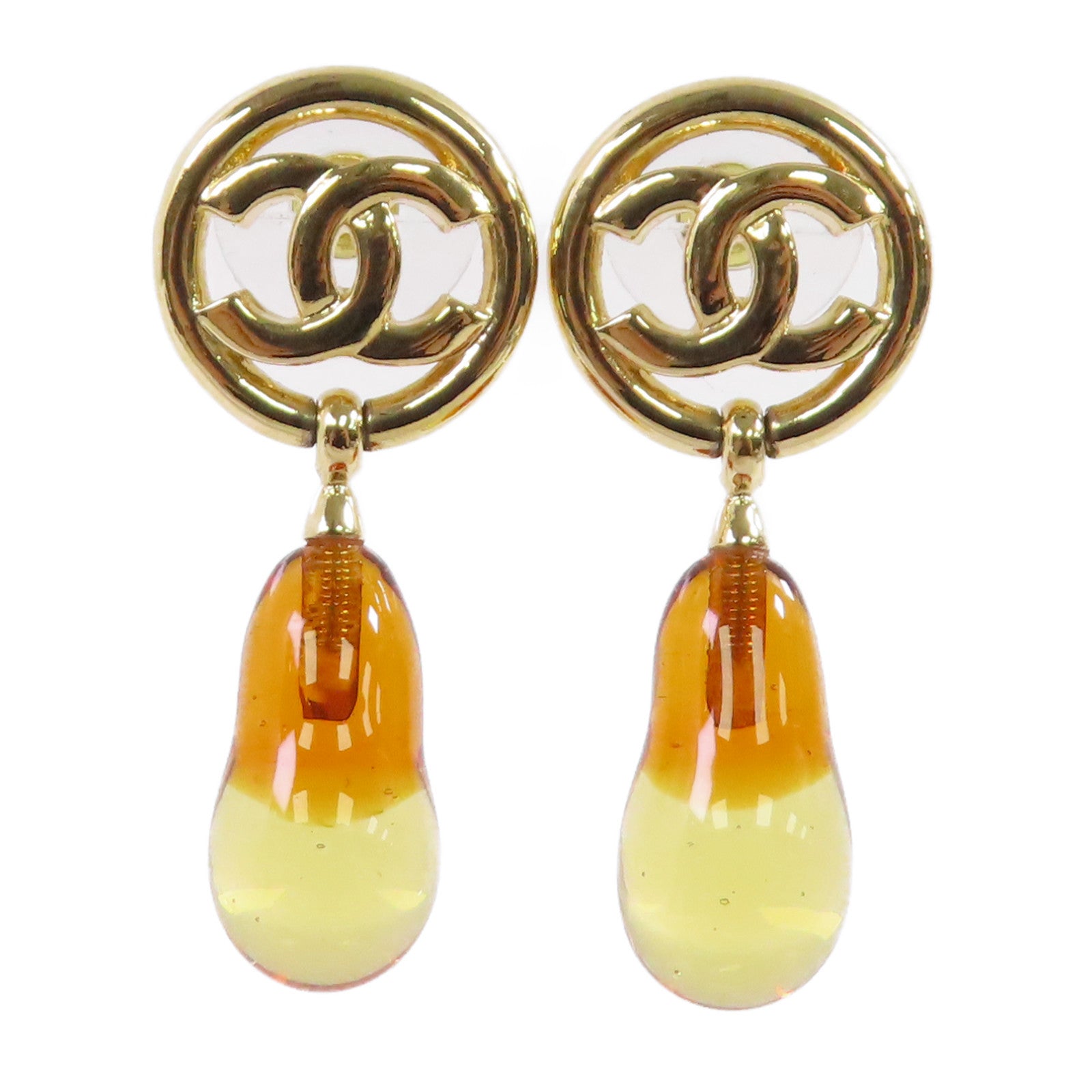 CHANEL【激減優惠】 金屬/PVC CC Earrings耳環金色/啡色
