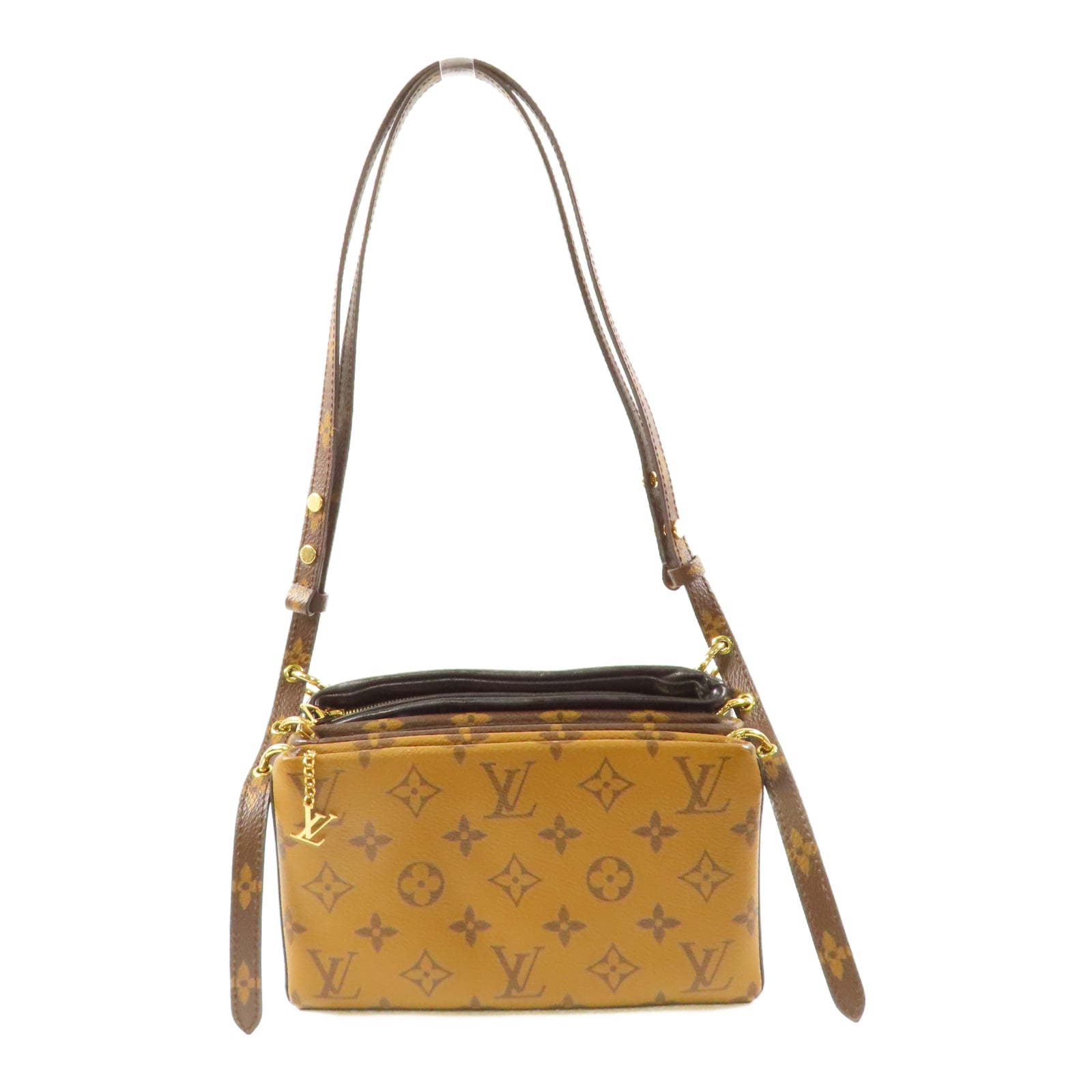 LOUIS VUITTON 【激減優惠】Monogram Reverse Multi Pochette金扣肩背袋啡色/黑色