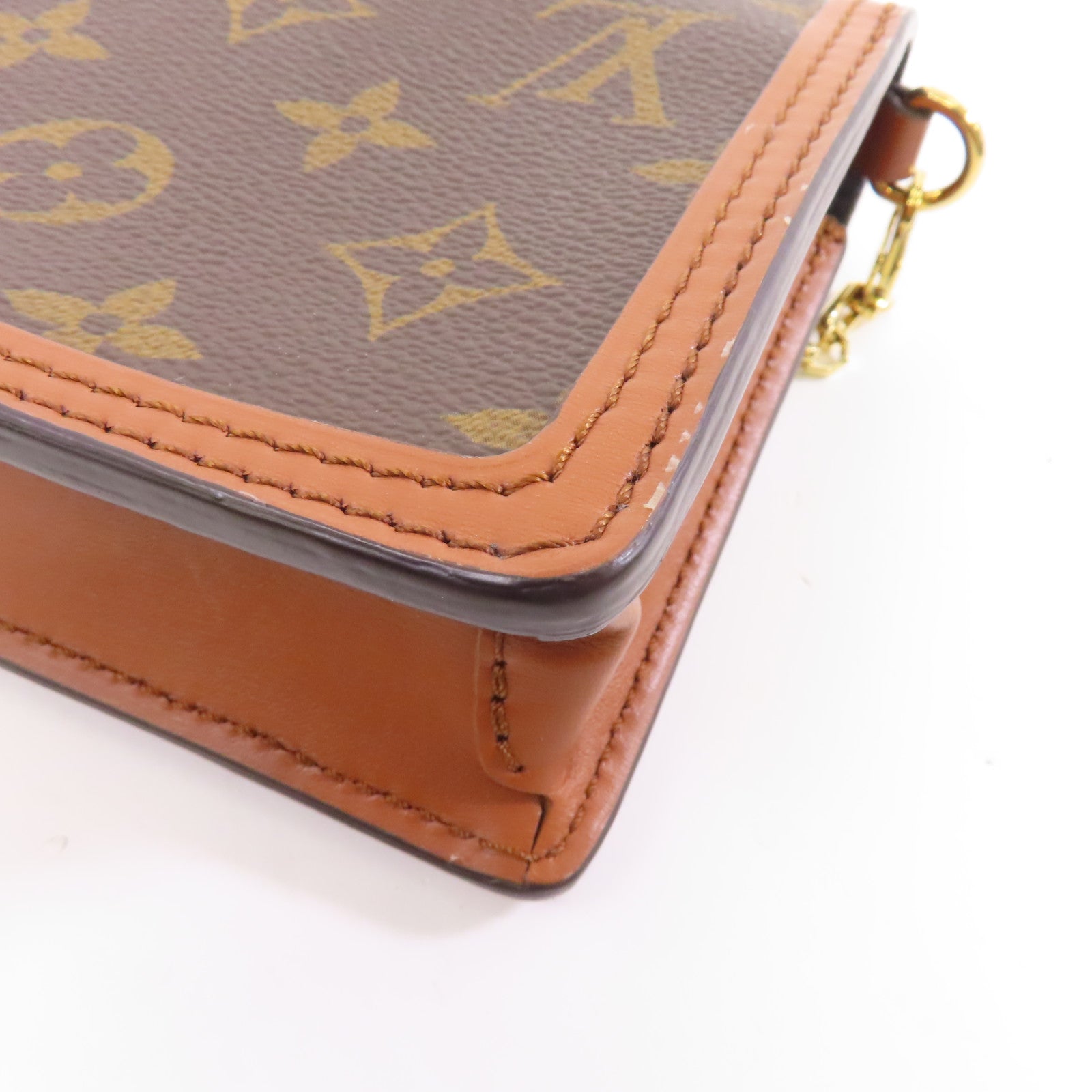 LOUIS VUITTON Monogram/Monogram Reverse Micro Dauphine金扣鏈帶肩背袋啡色