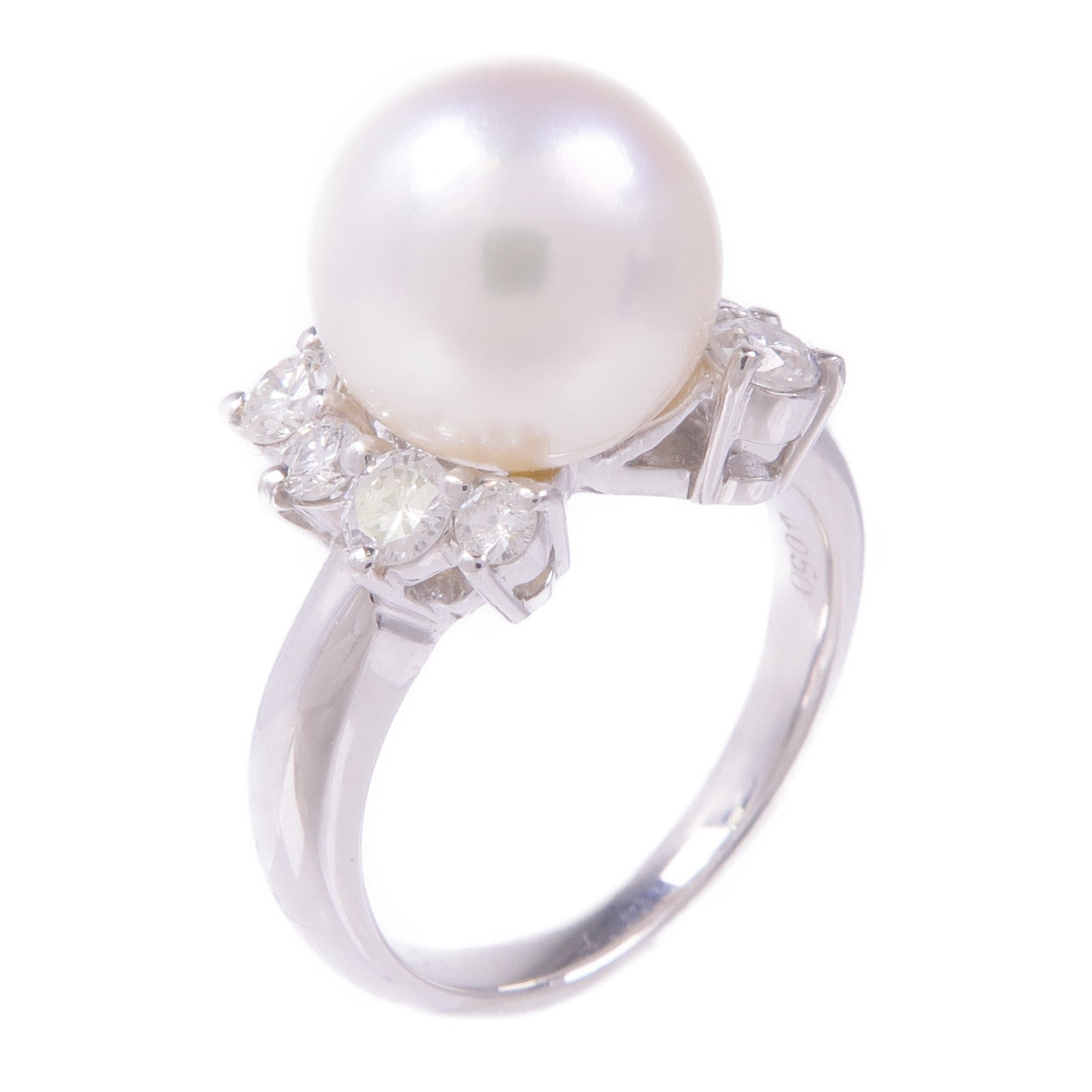JEWELRY 【激減優惠】PT900鉑金Pearl Diamond Ring珍珠/鑽石戒指US#5