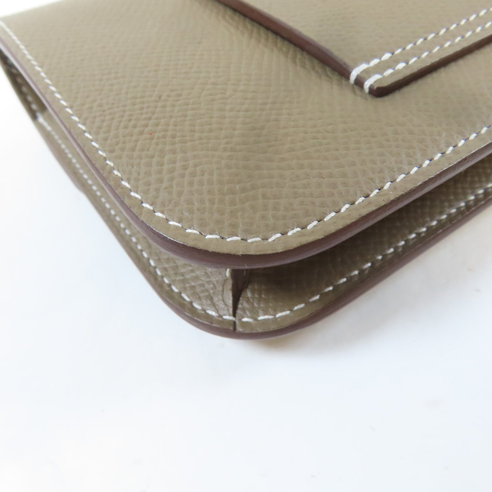 HERMES Epsom皮革Constance Slim Wallet金扣錢包Etoupe/大象灰色
