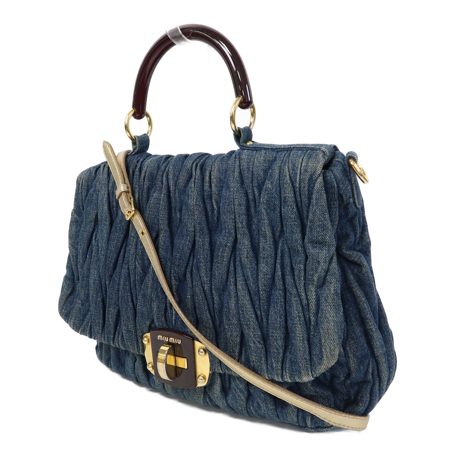 Miu Miu 牛仔布Shoulder Bag金扣手挽肩背兩用袋藍色