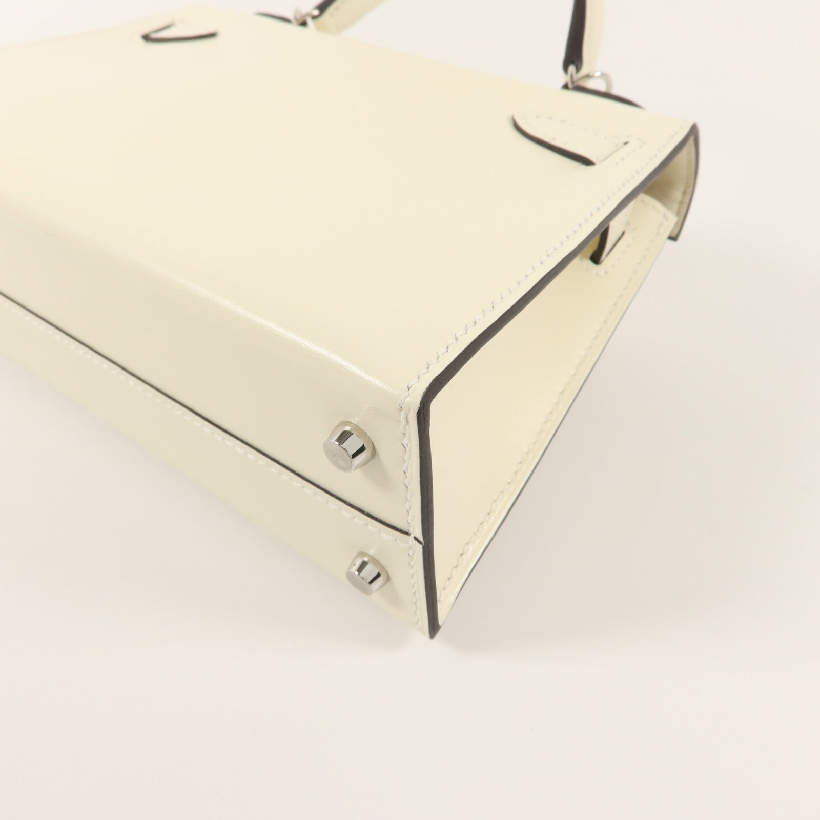 HERMES Box Calf皮革Mini Kelly II Sellier Cloute手挽肩背兩用袋Cream
