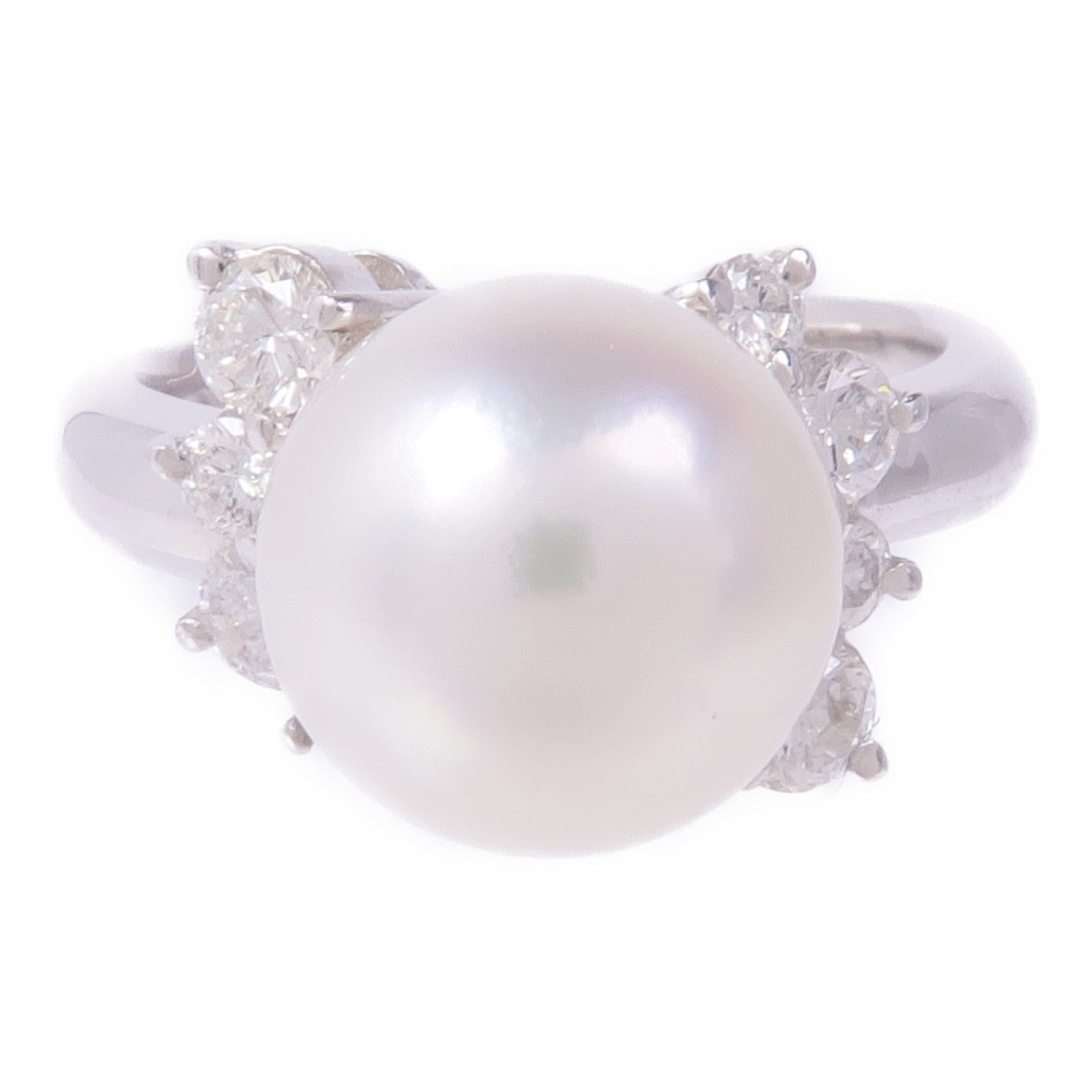 JEWELRY 【激減優惠】PT900鉑金Pearl Diamond Ring珍珠/鑽石戒指US#5