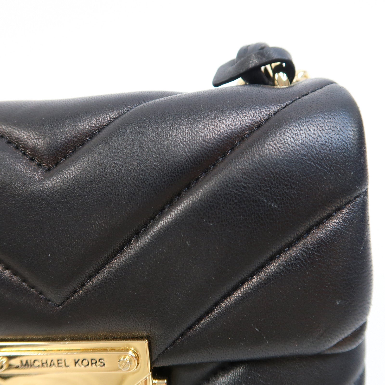 Michael Kors 牛皮皮革Chain Shoulder金扣鏈帶肩背袋黑色