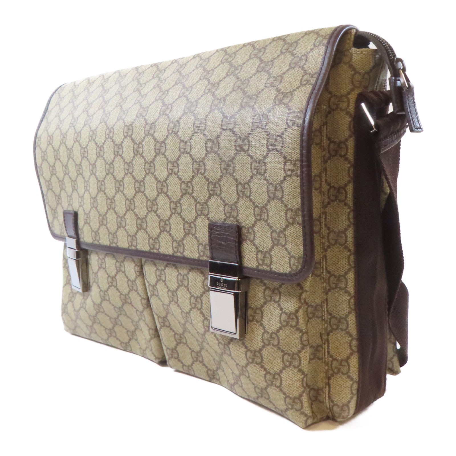 GUCCI 塗層帆布Cross Shoulder Bag銀扣肩背袋啡色