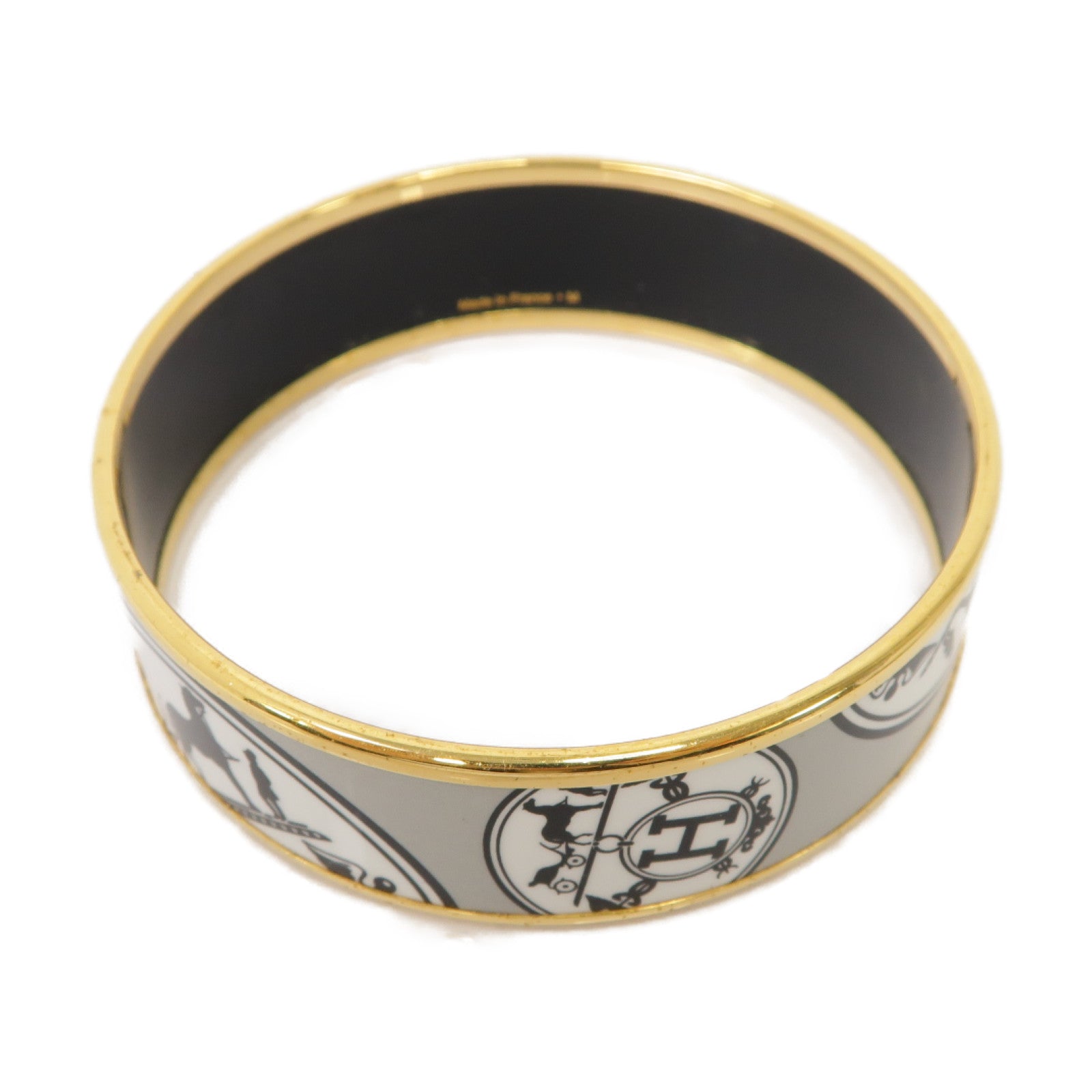 HERMES 琺瑯/金屬Bangle手鐲黑色/白色/灰色