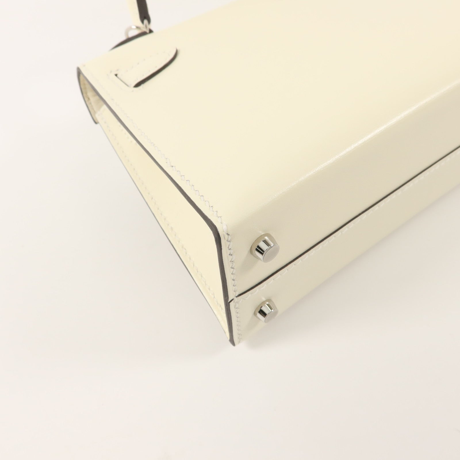 HERMES Box Calf皮革Mini Kelly II Sellier Cloute手挽肩背兩用袋Cream